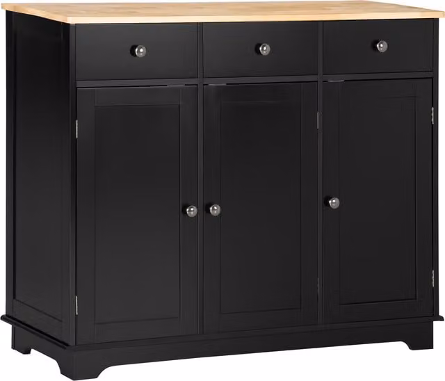 HOMCOM Modern Black Sideboard with Rubberwood Top and Adjustable Shelves