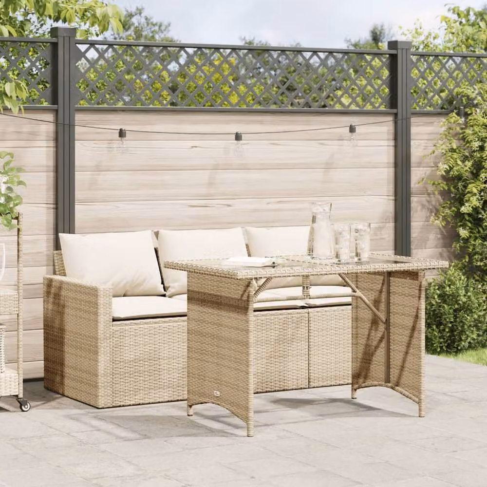 Berkfield Home 2 Piece Modern Garden Dining Set with Beige Cushions and Poly Rattan – 2