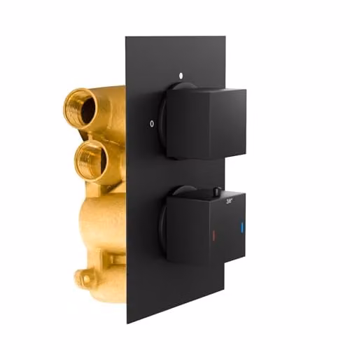 Nes Home Concealed Thermostatic Shower Mixer Valve in Matt Black – 1