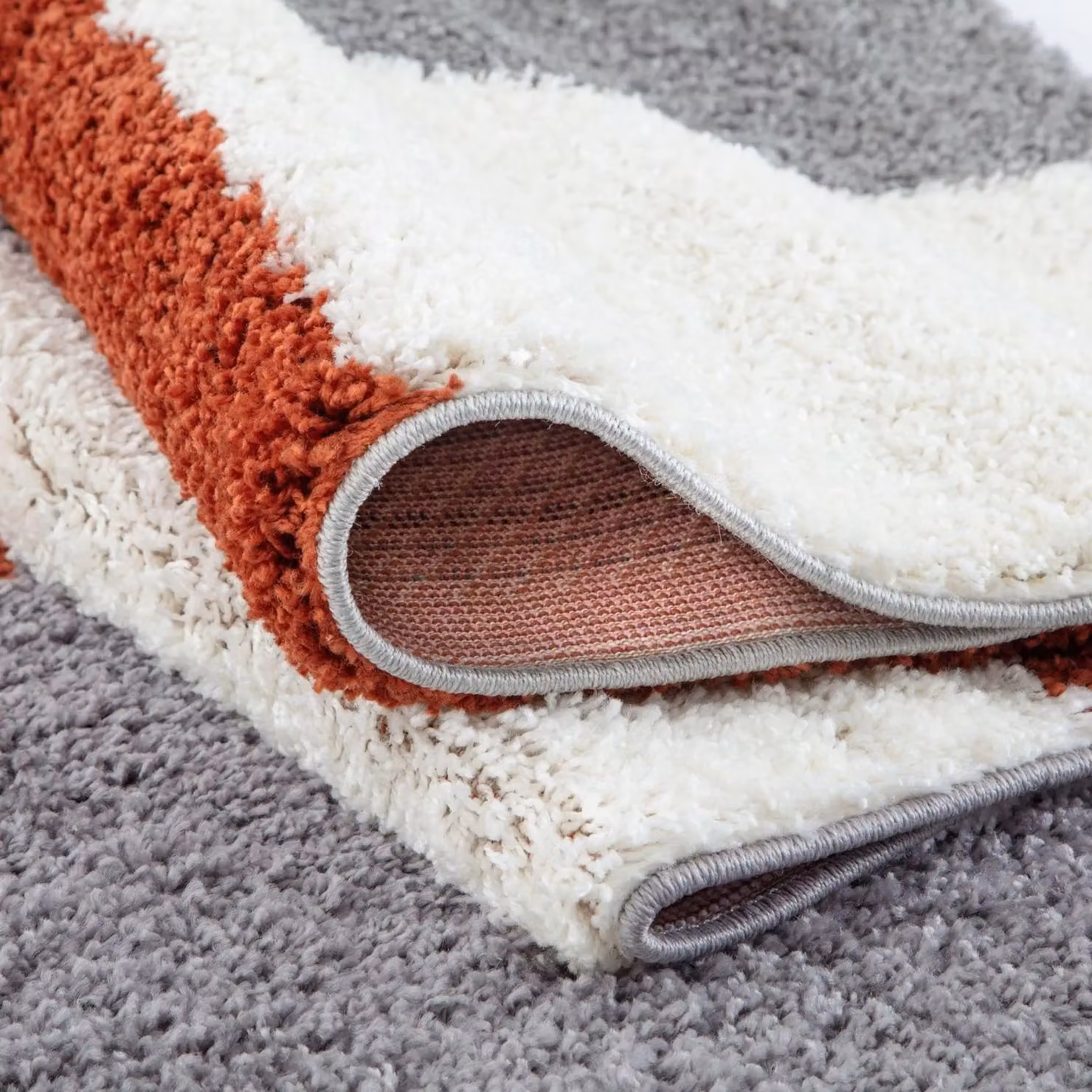 THE RUGS Soft Check High Pile Shaggy Rug, Terracotta, W: 140 cm, D: 200 cm – 4