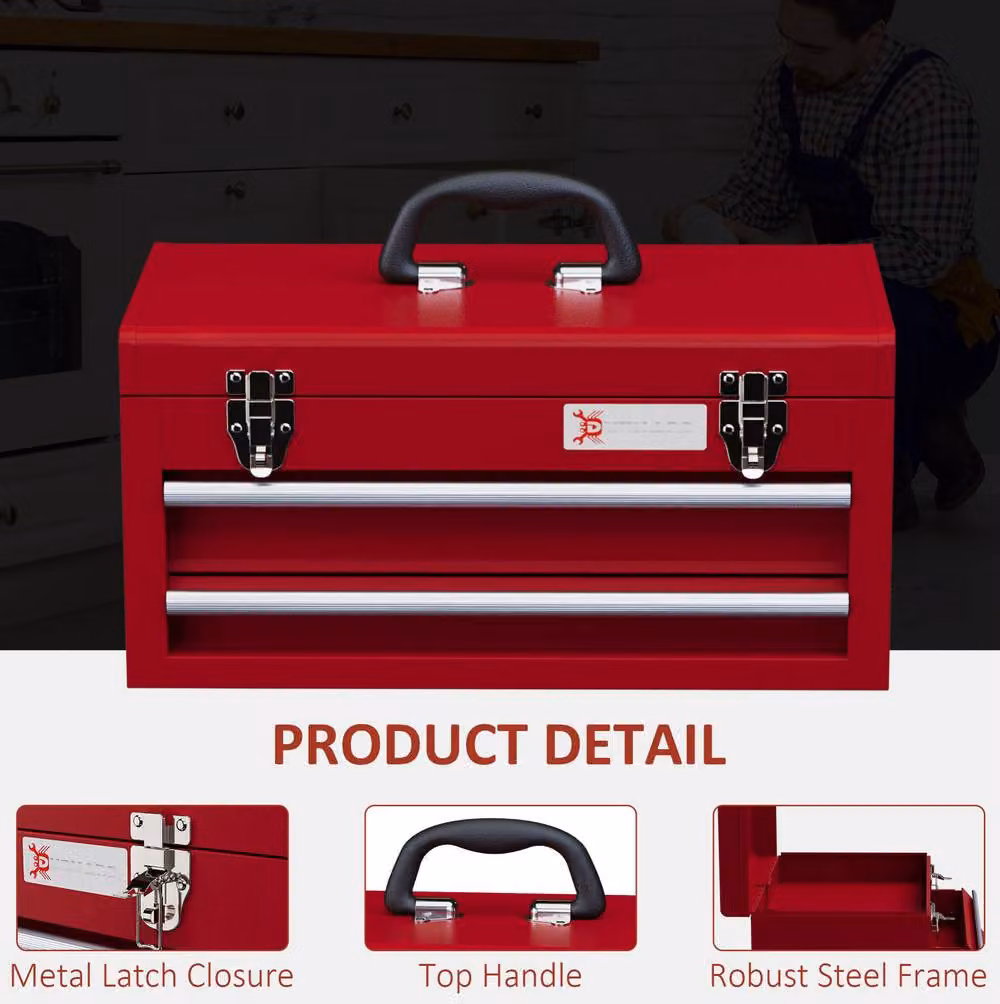 STILVORA Steel Tool Box with 2 Drawers and Latches, Red, W: 46.0 cm, D: 24.0 cm, H: 22.0 cm – 4