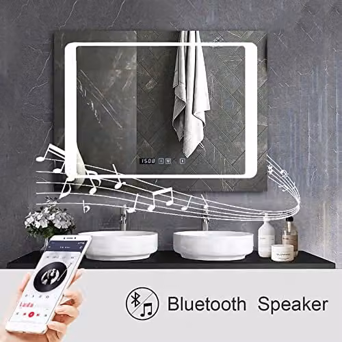 ENER-J LED Rectangular Bathroom Mirror with Bluetooth Speaker, Dimmable Touch Control and IP44 Waterproof Rating, Silver, W: 80 cm, H: 80 cm – 5