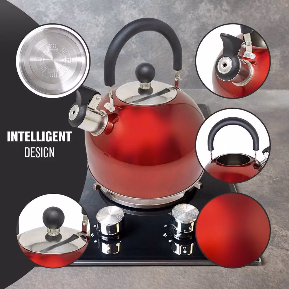 BARGAINS-GALORE Red Stainless Steel Lightweight Whistling Camping Kettle, 2.5 l – 3
