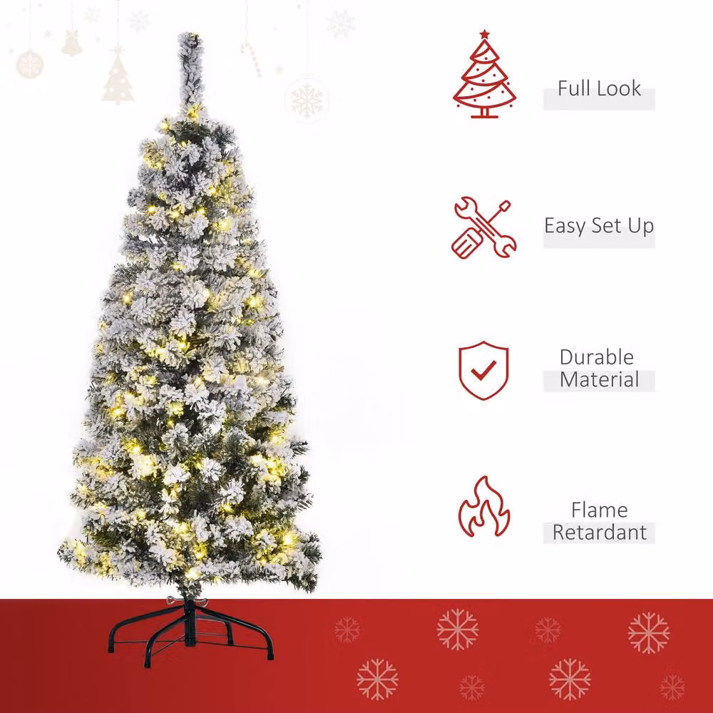 STILVORA Pre-Lit Artificial Christmas Tree with Snow-Covered Tips in Green, H 120 cm x W 56 cm – 4