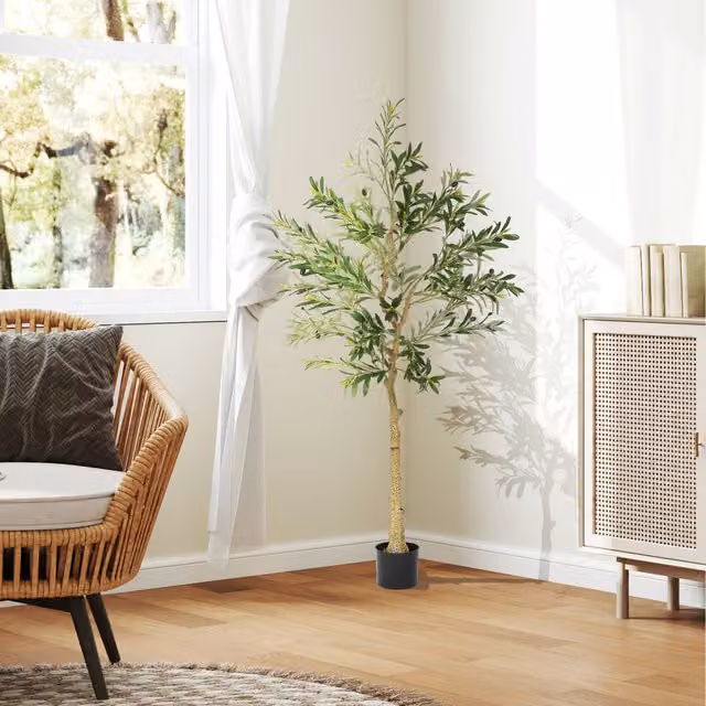 HOMCOM Green Artificial Silk Olive Tree