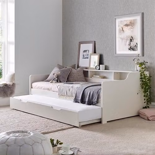 Bedmaster Tyler Modern Single Day Bed with Side Compartment Storage in White, W/D/H: 90 x 190 cm