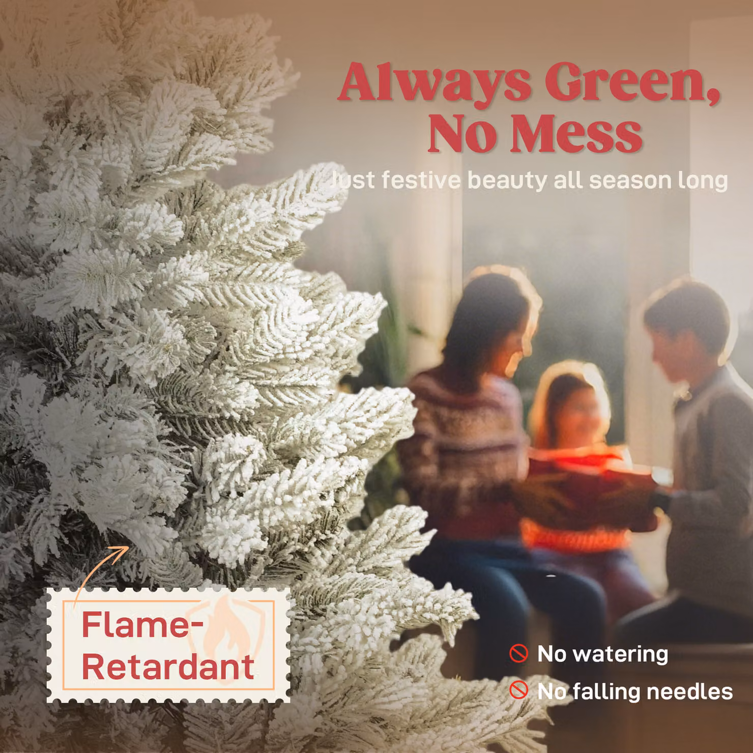 HOMCOM 5ft White Flocked Christmas Tree with Hinged Realistic Tips – 3