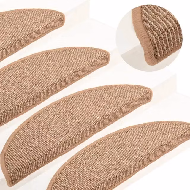Berkfield Home Non-Slip Carpet Stair Treads, 15 Pieces, Light Brown, W: 56 cm, D: 17 cm, H: 3 cm
