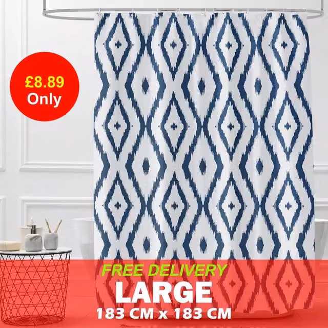 NESTLUNE Waterproof and Mould Resistant Polyester Graphic Shower Curtain in Blue Multicolour, W: 180 cm, H: 180 cm