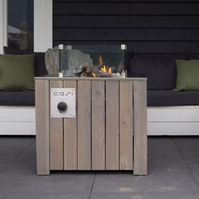 Cosicube 70 Grey Wash Gas Fire Pit Outdoor Patio Heater and Fire Table in Grey