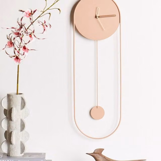 Wyld and Coco Pink Oval Silent Pendulum Wall Clock, W/H: 62 x 20 cm