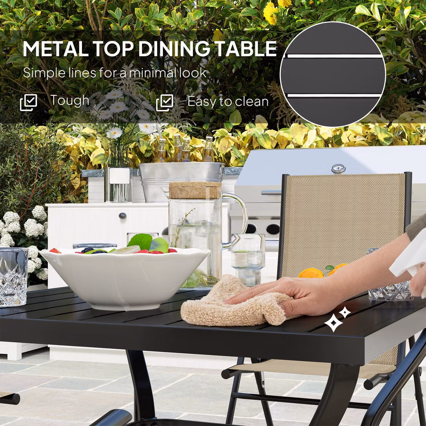 Outsunny Five-Piece Modern Patio Set with Square Table and Chairs in Black and Powder Coated Steel – 3