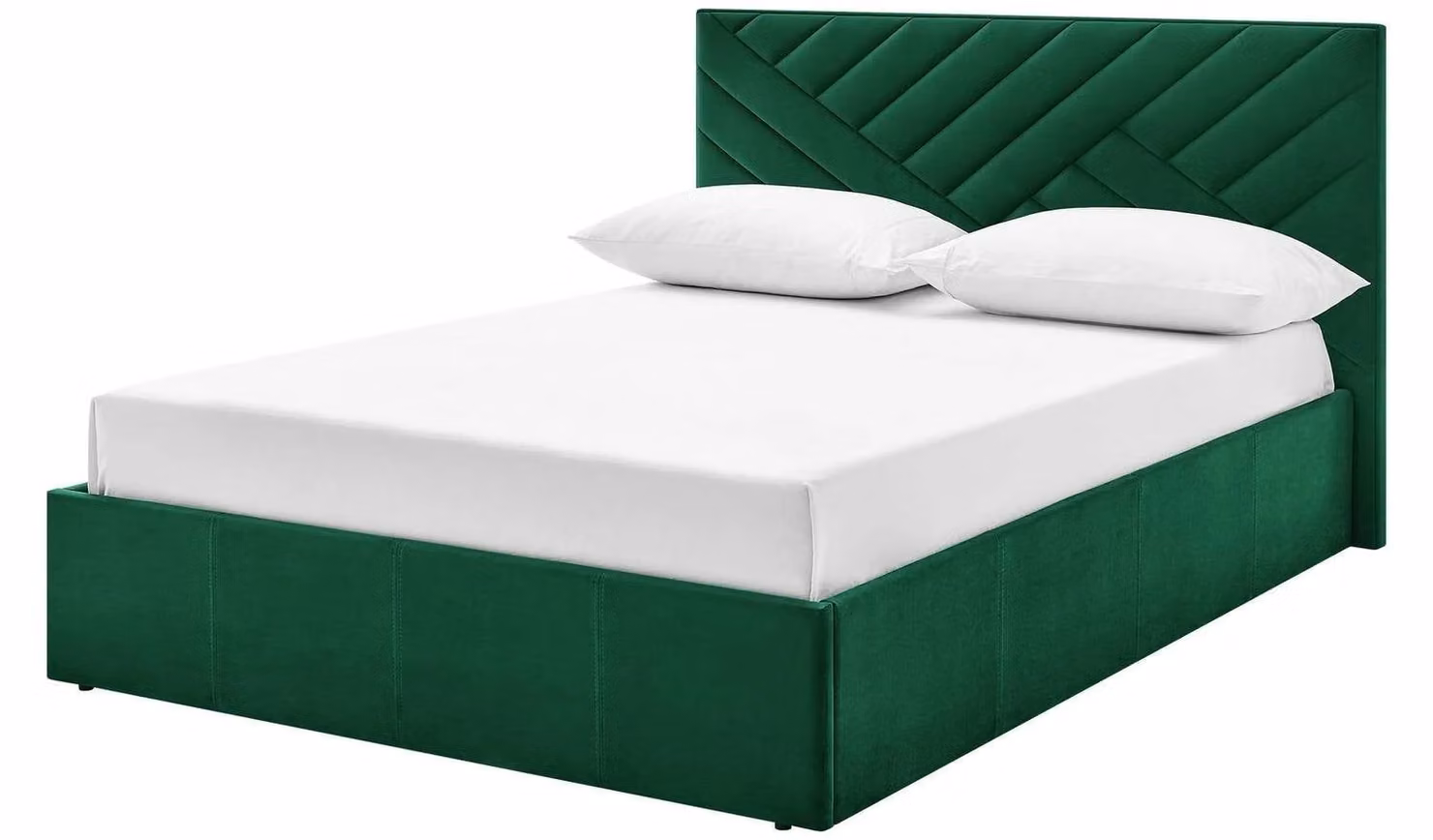 Luca Double End Lift Ottoman Bed in Green Velvet Upholstered Fabric, W/D/H: 150 x 200 x 100 cm