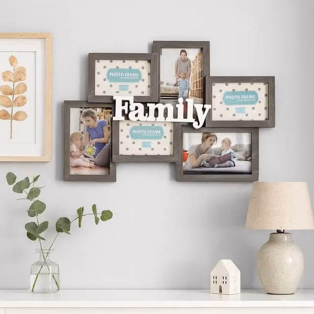 Voltico Black Wood-Effect Multi Photo Frame in Dark Grey, W: 46 cm x H: 32 cm