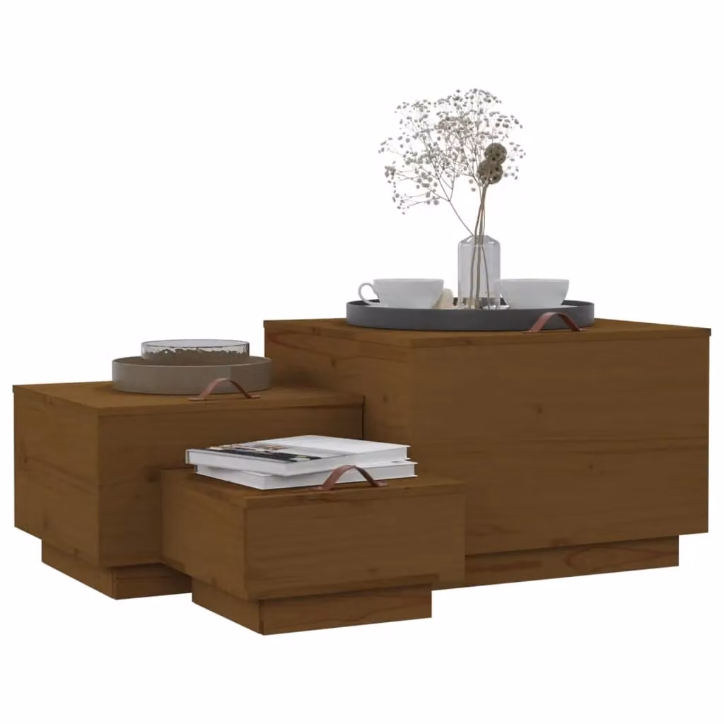 Berkfield Home Set of 3 Honey Brown Solid Wood Pine Storage Boxes with Lids – 3