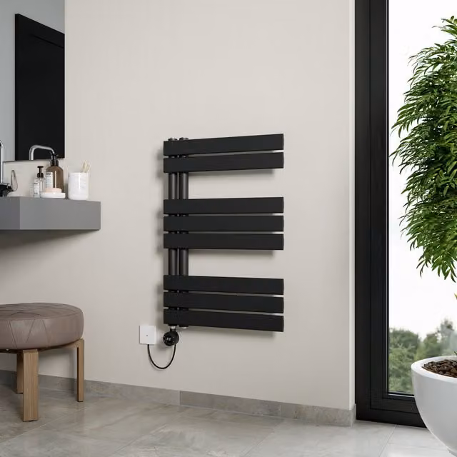 Agadon Lola Open Electric Designer Towel Radiator in Black, W: 50 cm