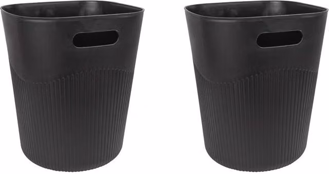 JVL Riblex Square Waste Bin, 11L, Set of 2, Black