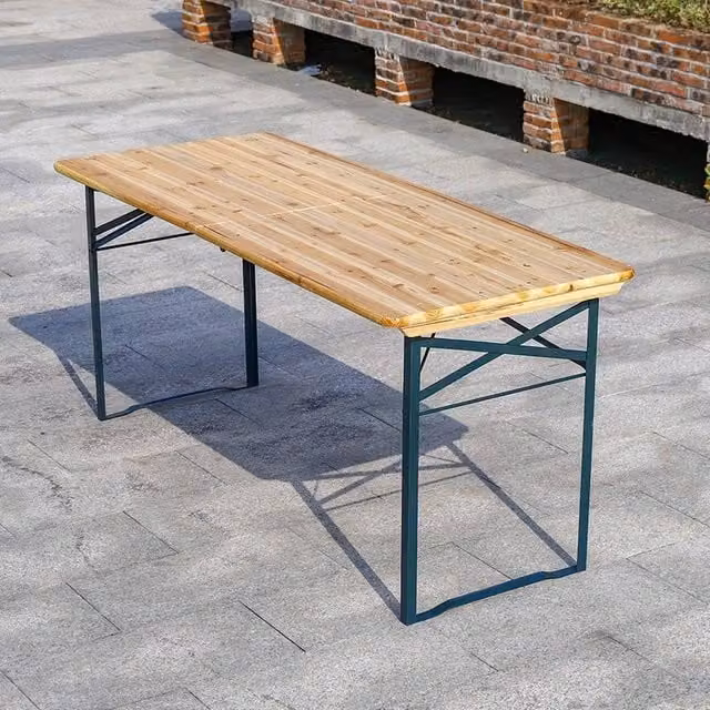 EONLION Folding Wooden Beer Trestle Table in Brown, Width: 100 cm