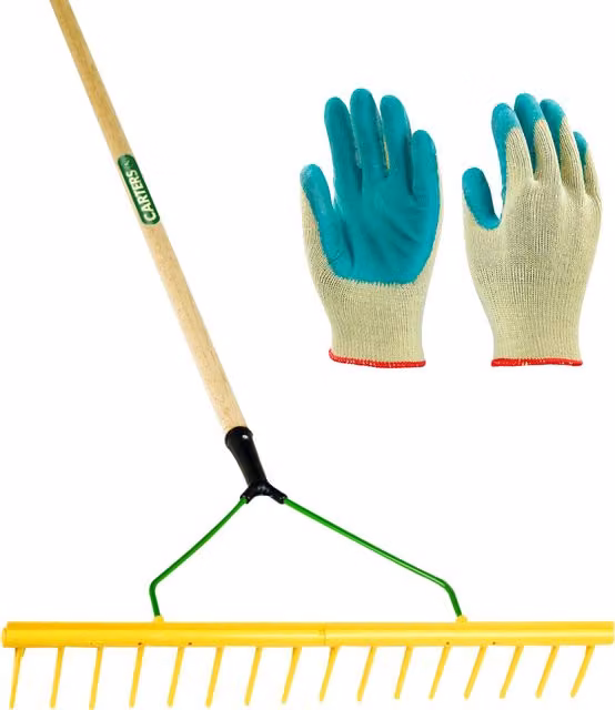 PDL Professional Heavy Duty Landscaping Rake Set with Tines in Yellow