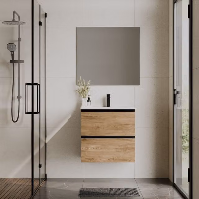 Banyetti Akiro Wall Hung Vanity Unit with Lira Basin in Walnut – 1