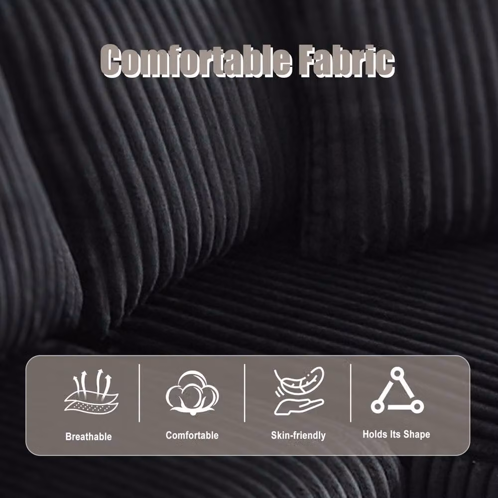 GOMYWAY Matteo Modular L-Shaped 3 Seater Sectional Sofa in Black Corduroy – 6