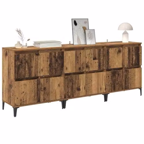 vidaXL Set of 3 Modern Sideboards in Brown Old Wood, W/D/H: 60 x 35 x 70 cm – 1