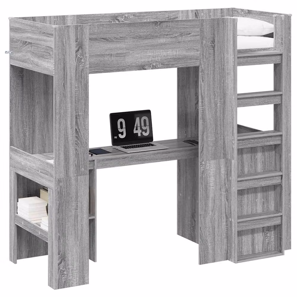 Berkfield Home Loft Bed Frame with Desk and Storage in Grey Sonoma, W/D/H: 75 x 190 x 75 cm – 2