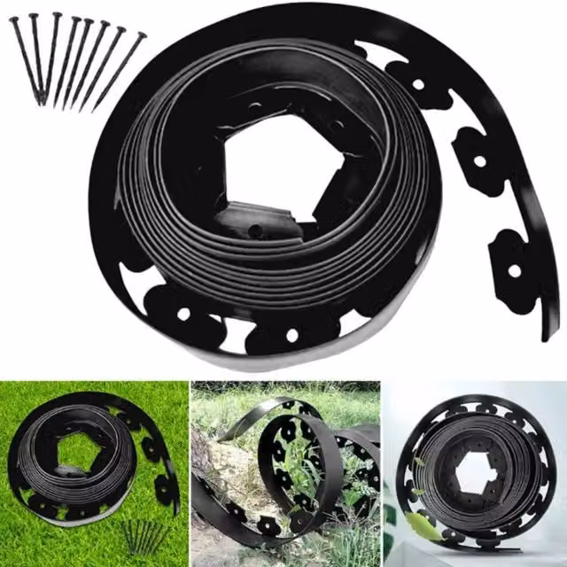 FLAVORA Flexible Black Plastic Garden Border for Grass and Lawns