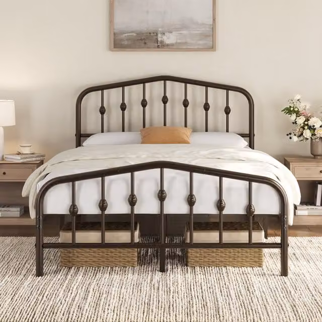 Yaheetech Metal Bed Frame with Arched Headboard in Antique Bronze, W/D/H: 140 x 200 cm