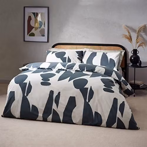 HOEM Meta Abstract Geometric Cotton Rich Duvet Cover and Pillowcase Set in Blue, Single (90 x 200 cm)