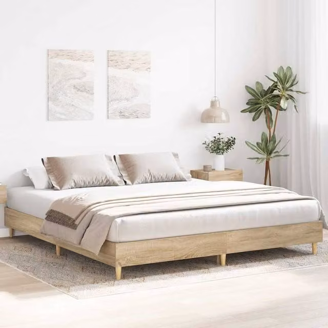 Berkfield Home Durable Bed Frame in Sonoma Oak Brown, W/D/H: 160 x 203 x 25 cm