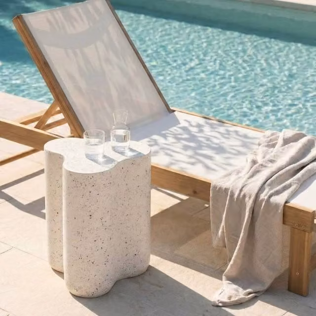 Wyld and Coco White Terrazzo Side Table with UV-Resistant Composite Finish