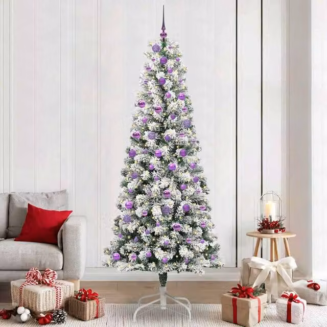 Berkfield Home Artificial Hinged Christmas Tree in Green and White, Height: 240 cm – 1