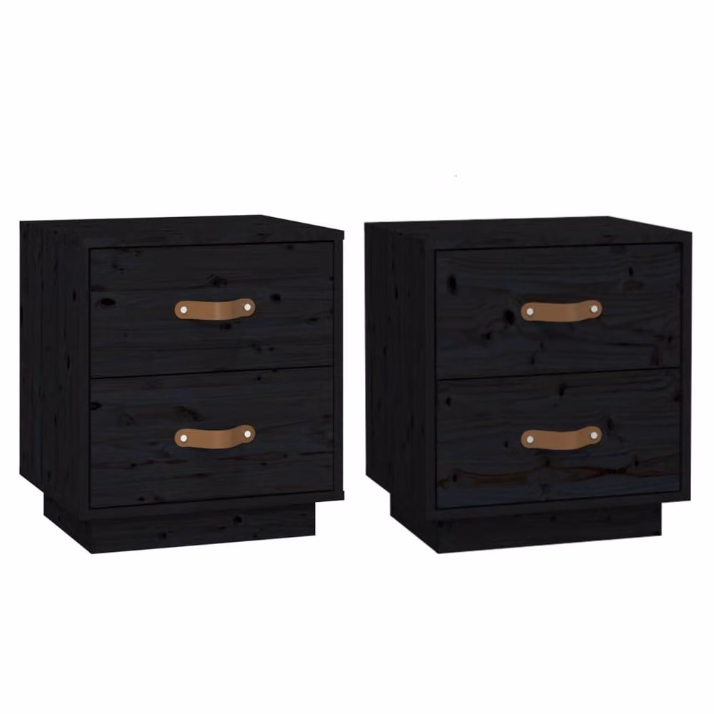 Berkfield Home Beautiful Bedside Cabinets, Set of 2, Black Solid Pine Wood, W/D/H: 40 x 34 x 45 cm – 3