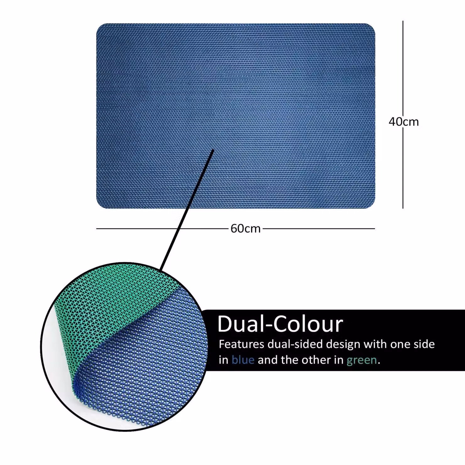 Nicoman Reversible Non-Slip and Mould-Resistant PVC Shower Mat in Blue and Green, W/D: 60 x 40 cm – 2