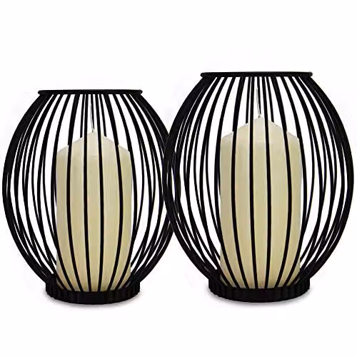 Maison & White Set of 2 Black Metal Birdcage Pillar Candle Holders