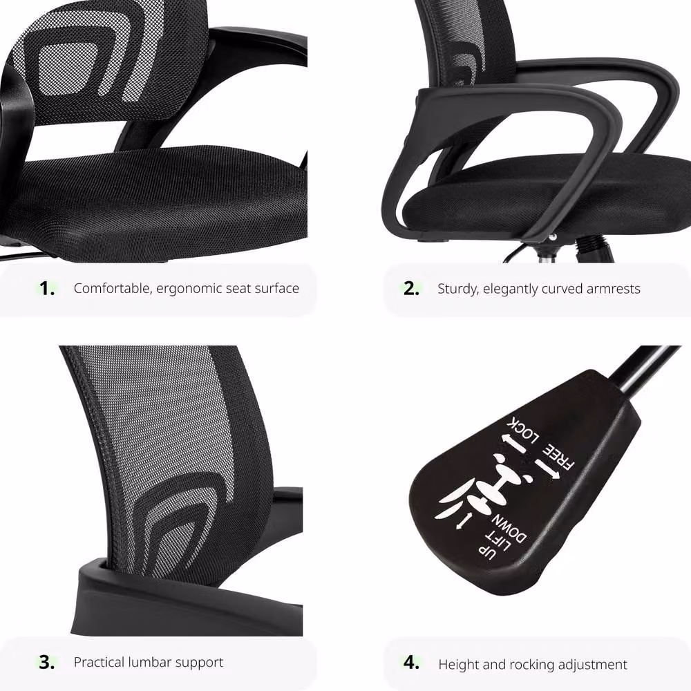 tectake Marius Office Task Chair in Black with Armrests and 360 Degree Swivel – 3