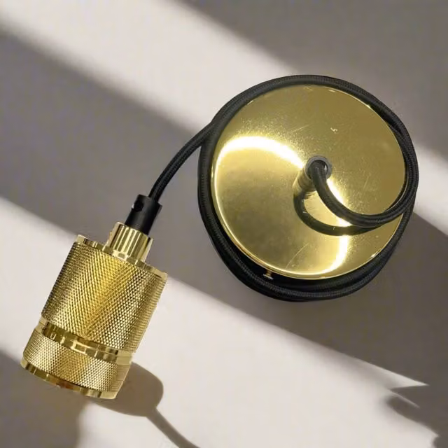 CGC Lighting Sydney Gold Knurled Single Band E27 Adjustable Ceiling Pendant with Matching Ceiling Rose – 1