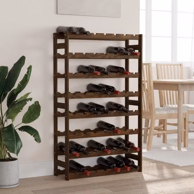 Berkfield Home Rustic Brown Solid Pine Wall Mounted Wine Rack for 56 Bottles – 1