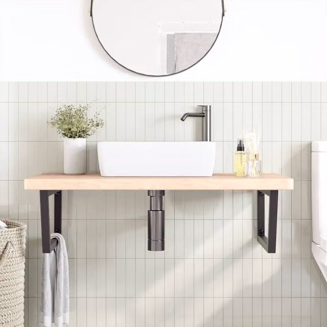 Berkfield Home Elegant Wall Mounted Basin Shelf in Light Oak and Black Steel