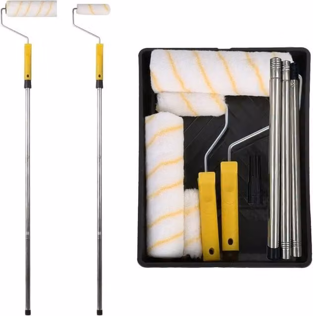 Kelvenix Paint Roller Set with Tray, Brush, Sleeves and Extension Pole in Yellow, White and Multicolour – 1