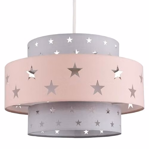 MiniSun Modern Pink and Grey Fabric Ceiling Light Shade with Star Design, Width: 30 cm – 1