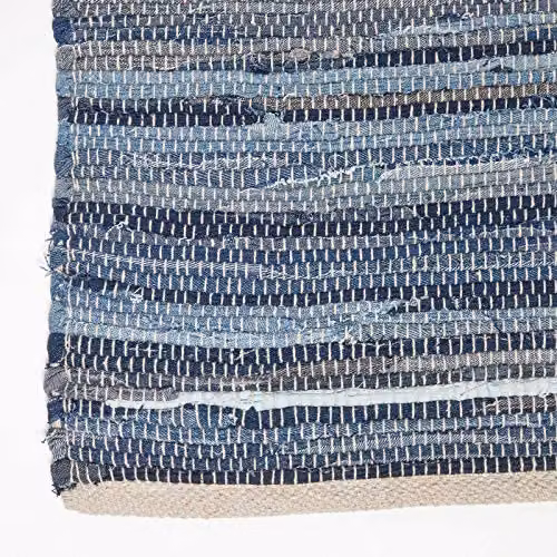 Homescapes Blue Denim Striped Cotton Chindi Rug, W/D/H: 150 x 240 cm – 3