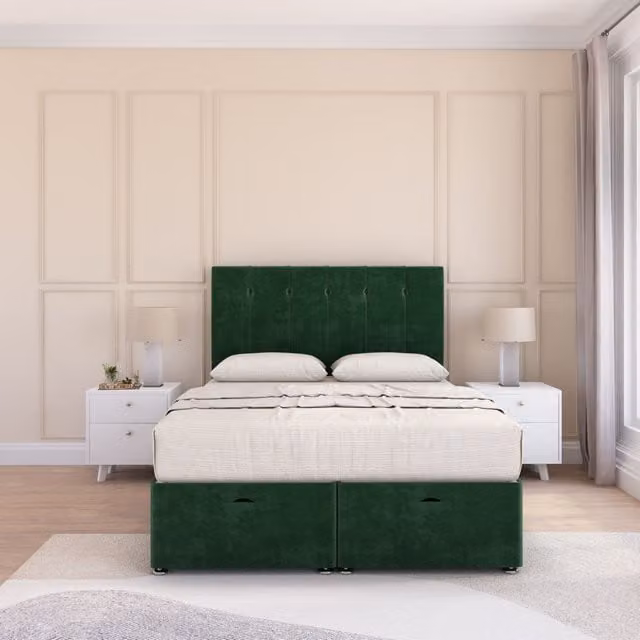 Sloomy Highbury Single Ottoman Bed in Emerald Green with 26 Inch Strut Headboard and Sprung Memory Mattress