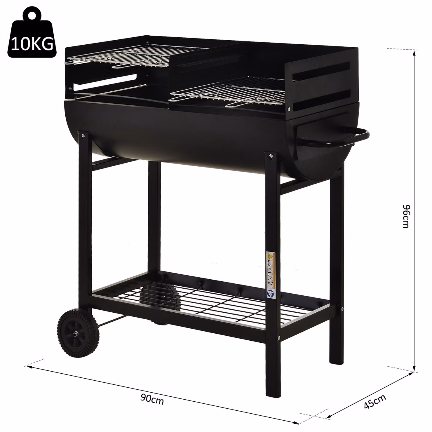 Outsunny Charcoal Barbecue Grill Trolley in Black with Dual Grill Nets and Wheels, Steel Construction, W/D/H: 96 x 90 x 45 cm – 3