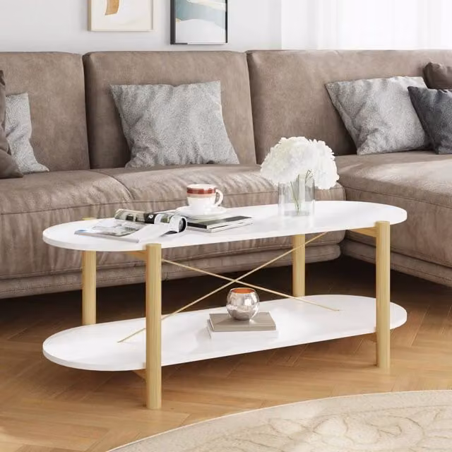 Berkfield Home Oval Coffee Table in White, W/D/H: 110 x 48 x 40 cm