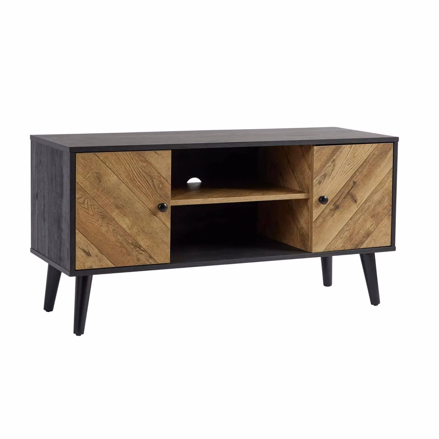 Home Source Dallas Herringbone 2 Door TV Stand Storage Unit in Black – 5