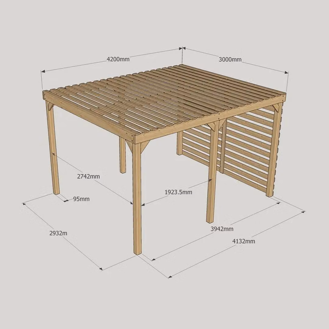 Rutland County Garden Furniture Ltd Shade Pergola in Wood and Steel, Rustic Brown and Light Green, W: 420 cm, D: 300 cm, H: 270 cm – 5