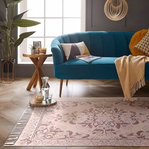 Esselle Kew Antique Printed Small Rug with Fringes in Pink and Purple, W/D: 120 x 170 cm – 3