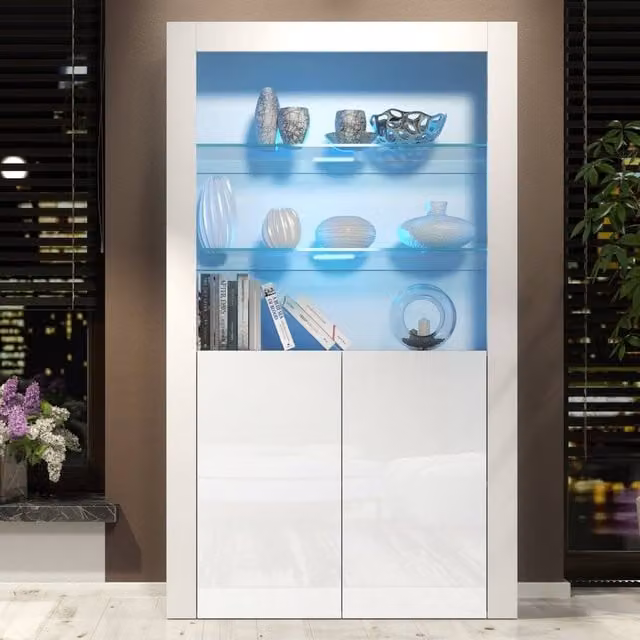 Creative Furniture Spectrum Modern White Glossy Display Cabinet with LED Lighting, Height: 170 cm, Width: 100 cm, Depth: 35 cm – 1